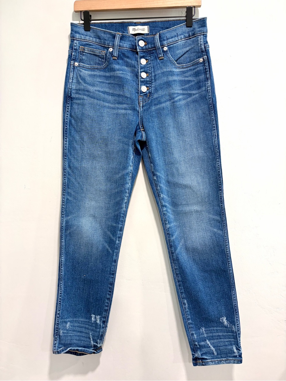 Madewell Slim Straight Mid Rise Distressed Ankle Jeans